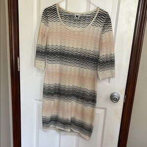 M Missoni Striped Knit Dress in Black and Cream